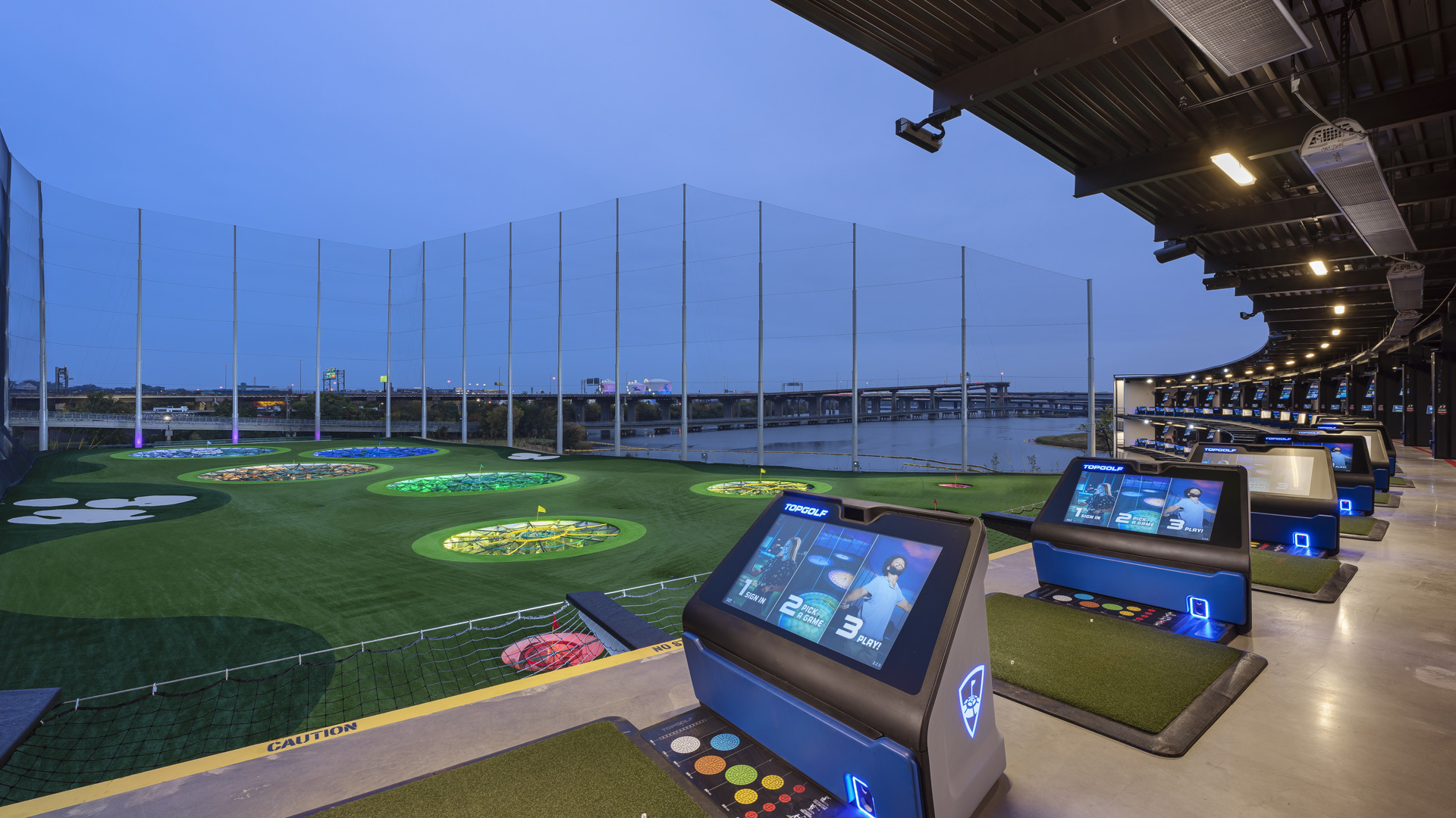 The tee line and targets at Topgolf